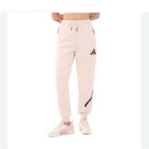 ADIDAS Light Peach-Pink Joggers S With Black Accents Pockets With Zipper.